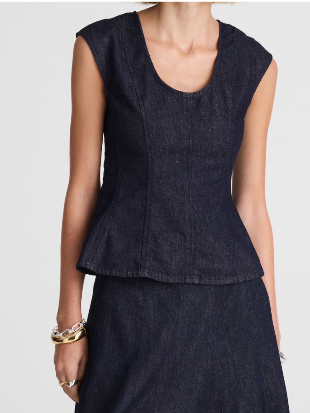 Brand New Madewell Denim Seamed Scoopneck Top in Rinse Wash